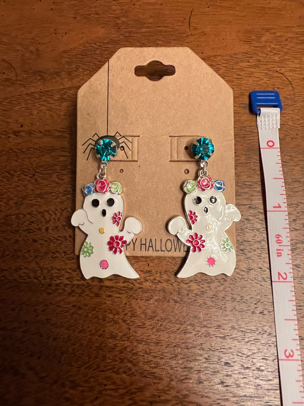 White Ghost Flower Drop Earrings with Teal Stud NWT - Picture 3 of 3
